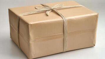 A brown box wrapped in brown paper with a brown ribbon photo