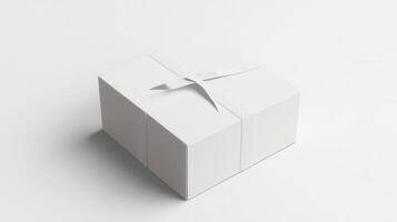 White gift box with ribbon on a plain surface photo