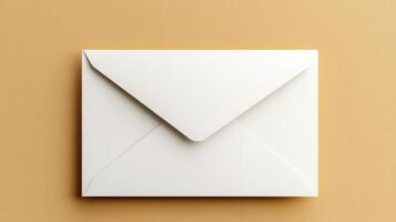 An open white envelope on a yellow background photo