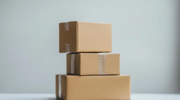 Three brown cardboard boxes stacked on top of each other photo