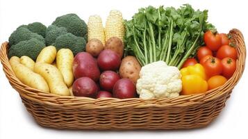 A basket filled with various vegetables and fruits photo