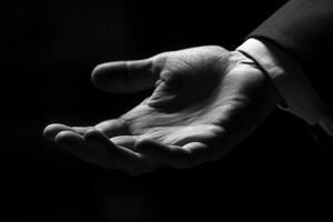 Black and white photo of a man's hand