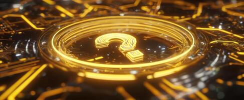 The Glowing Question Mark Surrounded by Digital Circuitry and Innovation photo