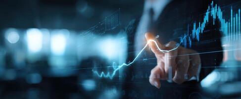 The professional analyzing financial data through an interactive digital interface. photo