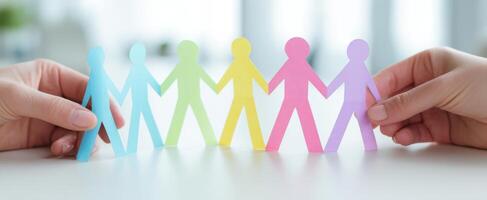 The colorful paper figures representing unity and teamwork in collaboration. photo