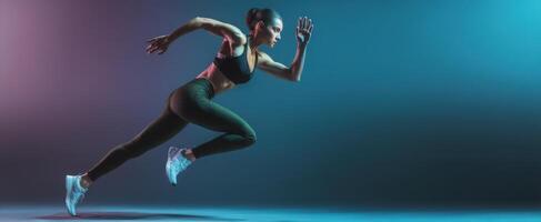 The determined athlete sprinting forward with powerful motion and focus. photo