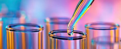 The vibrant dropper pouring liquid into a test tube in a laboratory setting. photo