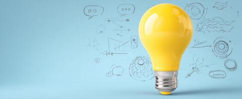 The Bright Yellow Lightbulb with Creative Concepts and Ideas Illustrations photo