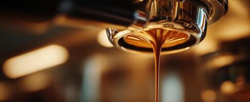 The brewing process of espresso showcasing rich coffee extraction. photo