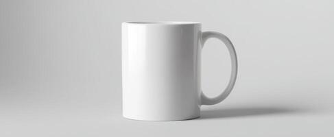 The white ceramic mug isolated on a minimalist background for branding purposes. photo