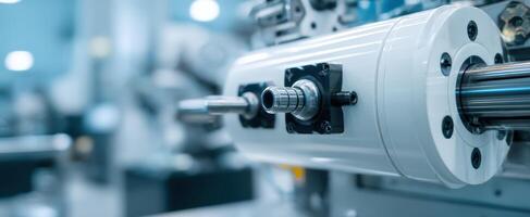 The close-up view of advanced machinery component in a modern industrial setting. photo