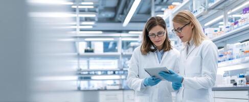 The scientists collaborating in a modern laboratory environment with advanced technology. photo