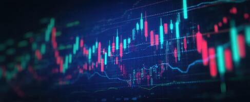The vibrant candlestick chart displaying dynamic market movements and trends. photo