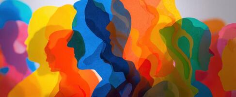 The vibrant fusion of colorful silhouettes representing diversity and creativity. photo