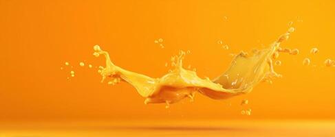 The vibrant splash of yellow liquid against an orange background. photo