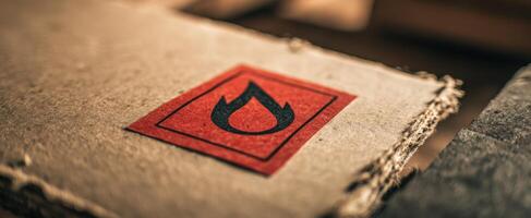 The warning label for flammable materials on cardboard packaging. photo