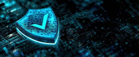 The digital shield symbolizing security and verification in modern technology. photo