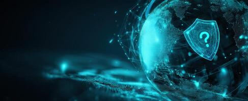 The Global Cybersecurity Landscape Featuring a Protective Shield and Data Visualizations photo