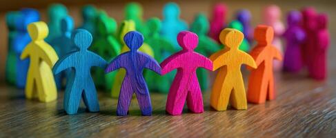 The Colorful Wooden Figures Representing Togetherness and Community Spirit photo