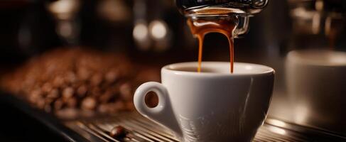 The espresso cup capturing the perfect pour of rich coffee essence. photo