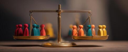 The balance of colorful figures representing equality and justice in society. photo