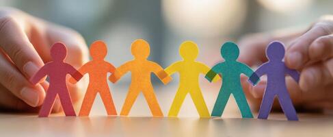 The colorful paper figures representing unity and collaboration in a community setting. photo