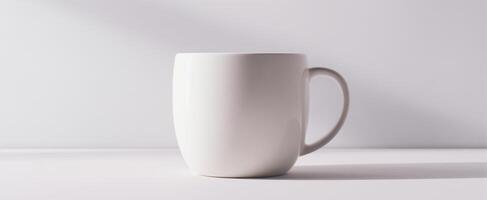 The elegant white mug on a minimalist surface bathed in natural light photo