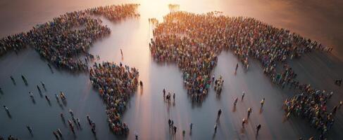 The Gathering of Humanity Representing the World in Unity at Sunset photo