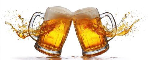 The Beer Mugs Clinking Together with Splashes of Refreshing Liquid photo