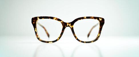 The elegant tortoiseshell glasses showcased on a minimalist background. photo