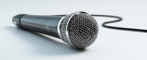 The classic microphone ready for a captivating performance on stage photo