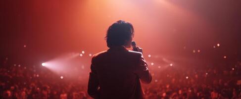The captivating singer enthralling a massive audience with vibrant energy and emotion. photo