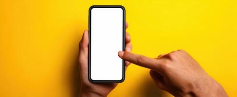 The smartphone in a hand with a blank screen ready for customization. photo