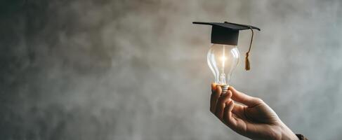 The graduation cap on a lightbulb symbolizing creative ideas and success. photo