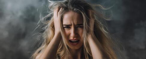 The Emotional Portrait of a Woman Caught in Turmoil and Despair photo