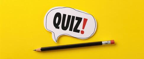 The Quiz Sign and Pencil on Bright Yellow Background photo