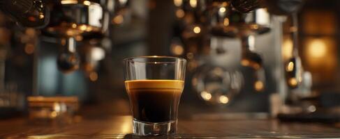 The Espresso Shot Captured in a Cozy Coffee Shop Atmosphere photo