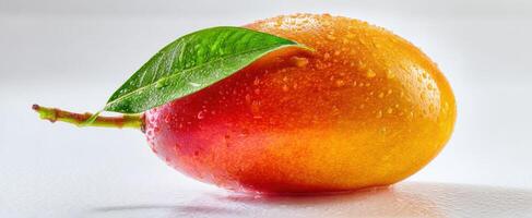 The vibrant mango showcasing freshness and natural beauty with droplets. photo