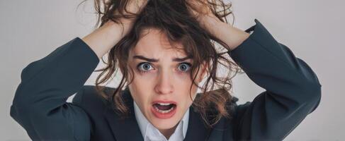 The Businesswoman in Distress Exhibiting Signs of Stress and Anxiety photo