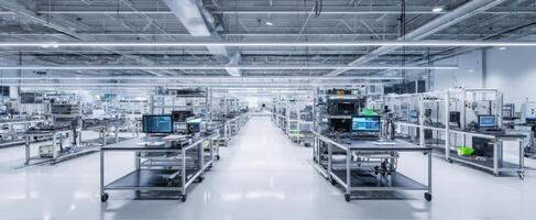 The modern manufacturing facility with advanced technology and efficient workstations. photo