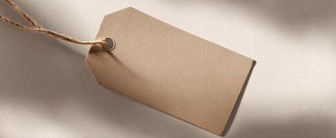 The blank tag resting on a smooth surface with gentle lighting and shadows. photo