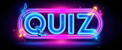 The Neon Quiz Logo with Colorful Musical Notes and Bright Glow photo