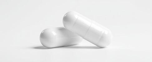 The white capsules representing health and wellness in pharmaceutical industry. photo