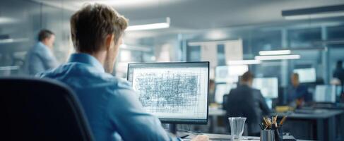 The Professional Sitting at a Desk in a Collaborative Office Environment photo