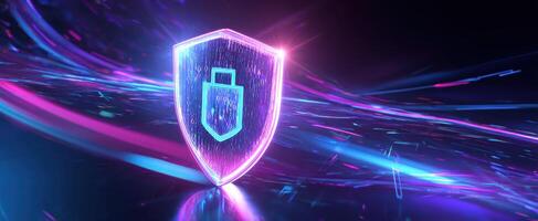 The Digital Shield Symbolizing Cybersecurity in a Futuristic Landscape photo