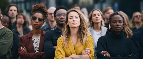 The diverse group of individuals standing together in solidarity and strength. photo