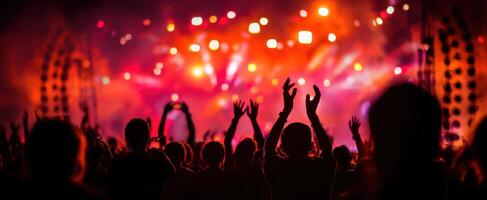 The vibrant concert atmosphere with enthusiastic audience and dazzling light effects. photo