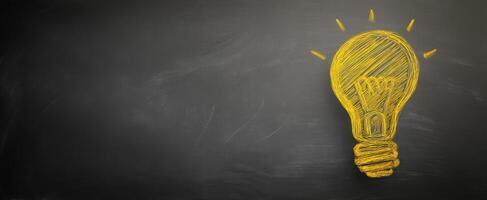 The Lightbulb Symbolizing Bright Ideas on a Chalkboard Background photo