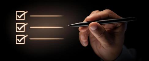 The Hand Holding a Pen Completing a Checklist with Confidence photo