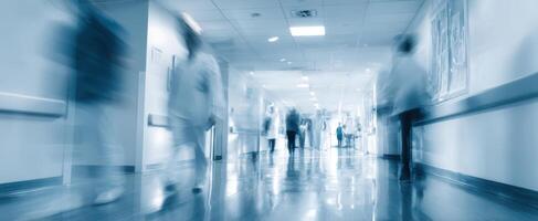 The bustling hospital corridor filled with healthcare professionals in motion photo